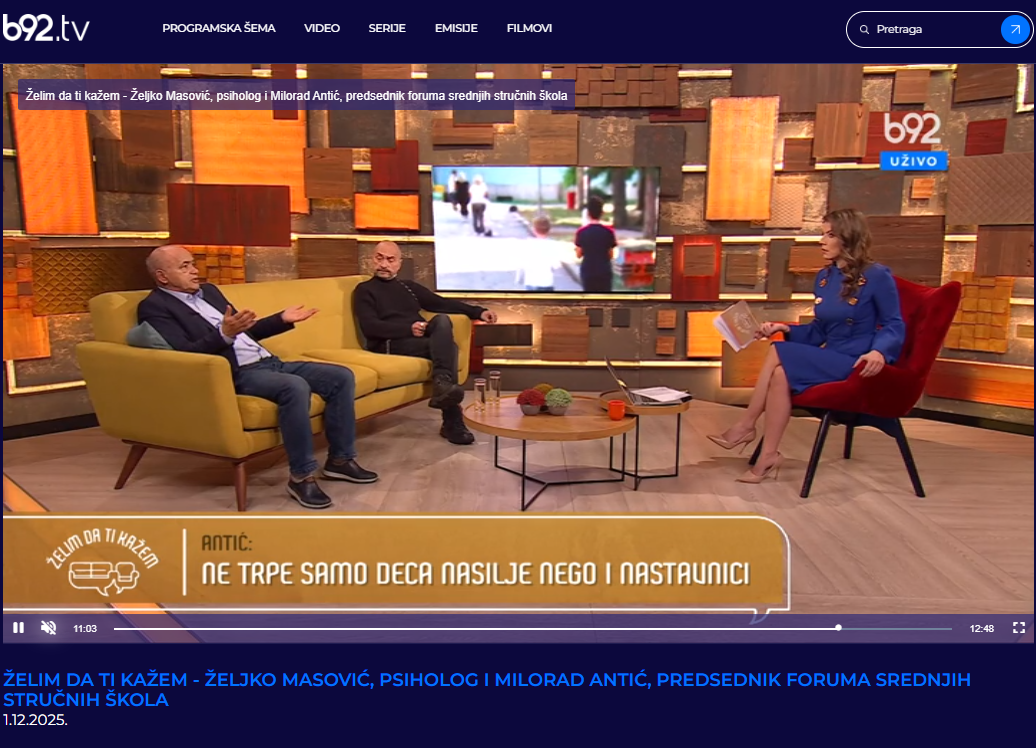 Разговор о насиљу у школама [Б92-ТВ]
